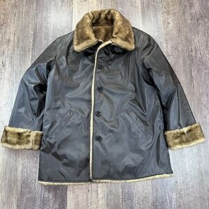 Vintage Donnybrook Women's Black Polyvinyl Reversible Faux‎ Fur Coat Size Large